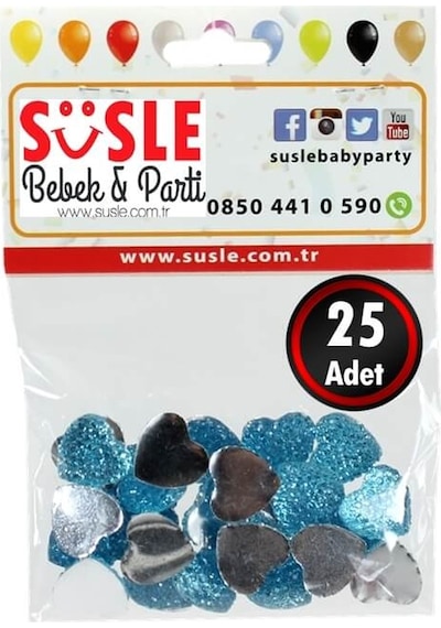 Polyester Kalp Fiyonk, 1,3 Cm - 25 Adet - Mavi 1+