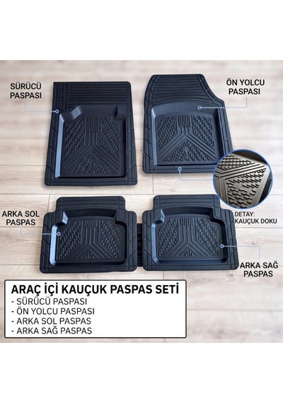 Bay Araç İçi Paspas Seti - 4'lü Set - Karışık Desenler - Kauçuk - Kaymaz Yüzey Najmaddin