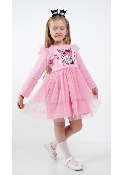 Kuromi Pembe Tül Detaylı Kız Çocuk Elbisesi Pembe Kuromi Pembe Tül Detaylı Kız Çocuk Elbisesi Pembe