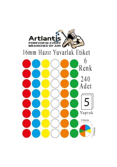Artlantis 16 Mm Renkli Hazır Yuvarlak Etiket 240 Lı 1 Paket Mix Color Ofis Etiketleri Kendinden Yapışkanlı Nokta Et Genel