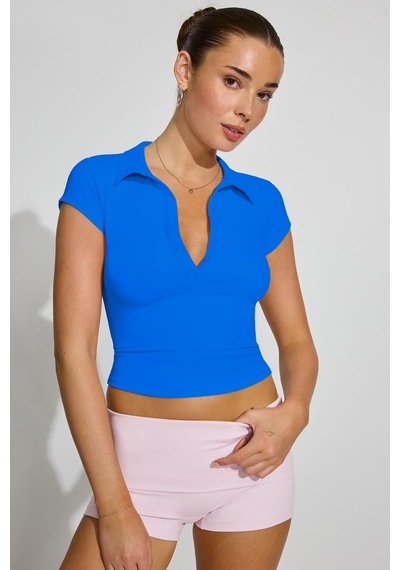 Mavi Polo Yaka Basic Kadın Tişört Mg2455 Mavi