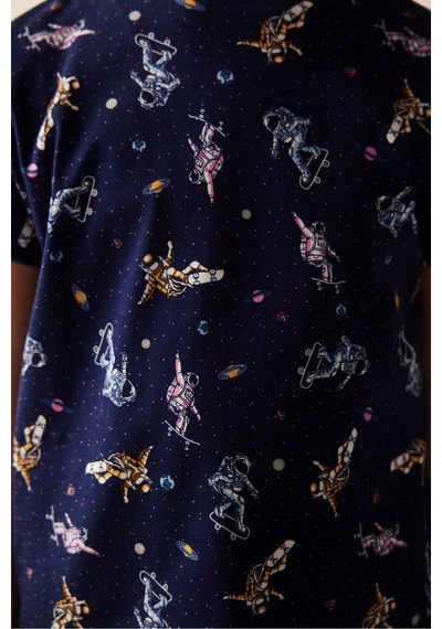 Penti Beyaz Erkek Çocuk Astronot Baskılı Pijama Takımı Lacivert