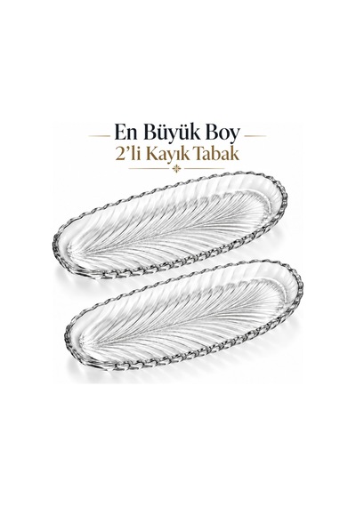 2 Li En Büyük Boy Cam Kayık Tabak 39,5 Cm Premium Servis Sunum Tabağı Uzun Oval Meyve Meze Tatlı Kahvaltı Tabağı Şeffaf