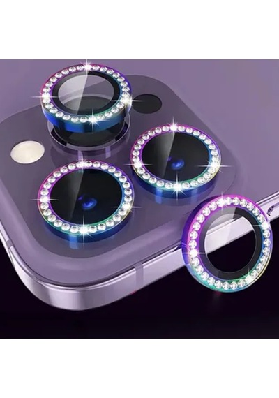 Nettech Apple Uyumlu iPhone 14 Pro Diamond Taşlı Model Kamera Cam Koruyucu - Gökkuşağı