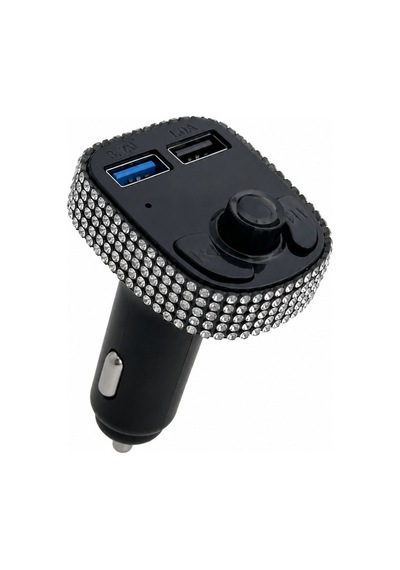 Araç İçi Kristal Gümüş Taşlı Fm Transmitter Bluetooth 2 Usb Oto Çakmaklık