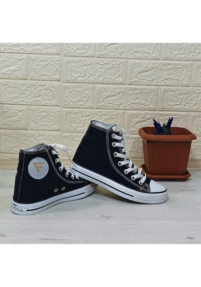 Fiyra 555 Siyah-beyaz Uzun Unisex Sneaker Keten Spor Ayakkabı 001