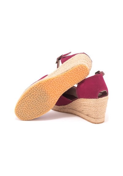 Star Tombis Gerçek Elişi Bilekten Bantlı Topuğu Açık Keten Espadril Dolgu Topuk Handmade Bordo