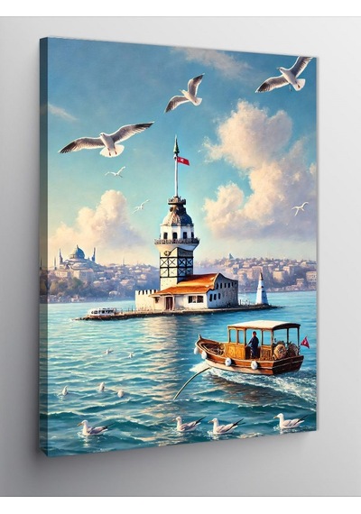 Kanvas Tablo Kız Kulesi Ve Uçan Martılar 70cmx100cm
