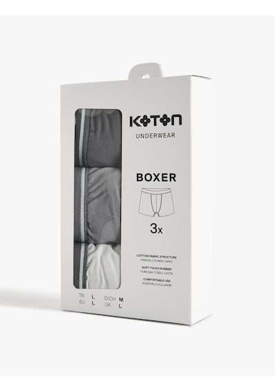 Koton Pamuklu Bel Detaylı 3'lü Boxer Seti Siyah 6slm90005mk Siyah