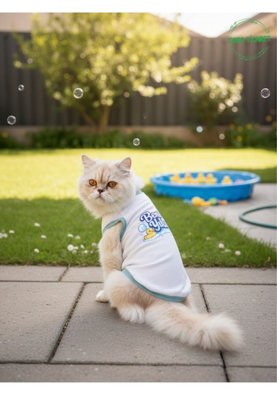 Beyaz Beni Yıka Baskılı Kedi Ve Köpek Kıyafeti Evcil Hayvan Tişörtü Elbisesi Medium/m/beden 2