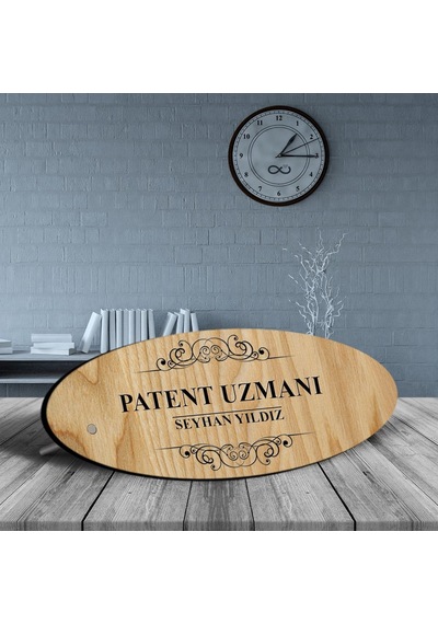 Kişiye Özel Mesleki Patent Uzmanı Ahşap Oval Masa İsimliği - 2
