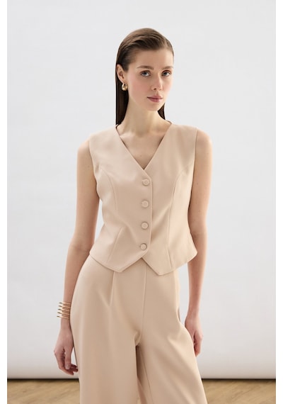 Sateen Klasik Kısa Yelek - Bej-136836 Bej