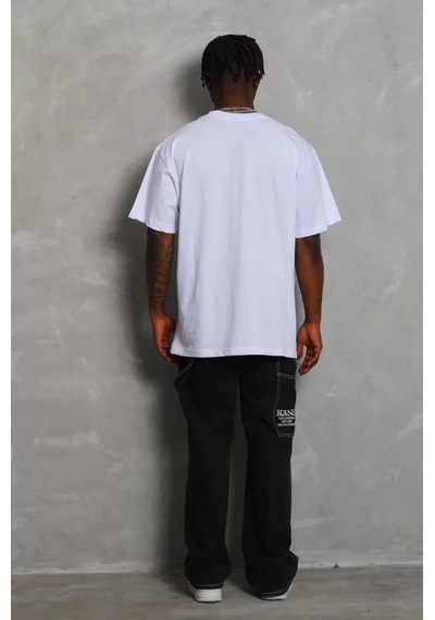 Yake Store Unisex Oversize Düz Bisiklet Yaka T-shirt - Beyaz - Beyaz