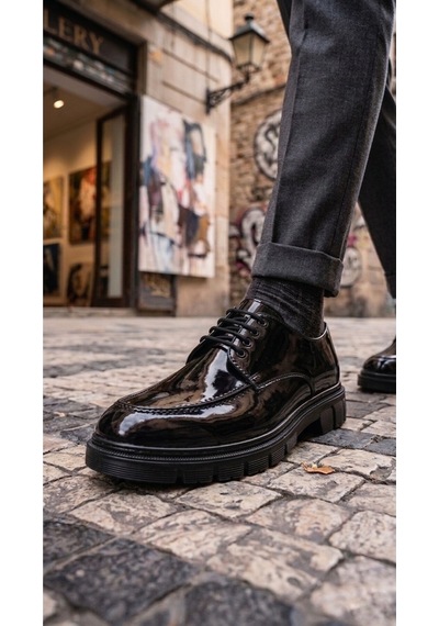 Dmr Elegance Ba0237 Bağcıklı Rugan Klasik Yüksek Taban Casual Erkek Ayakkabı Rekli