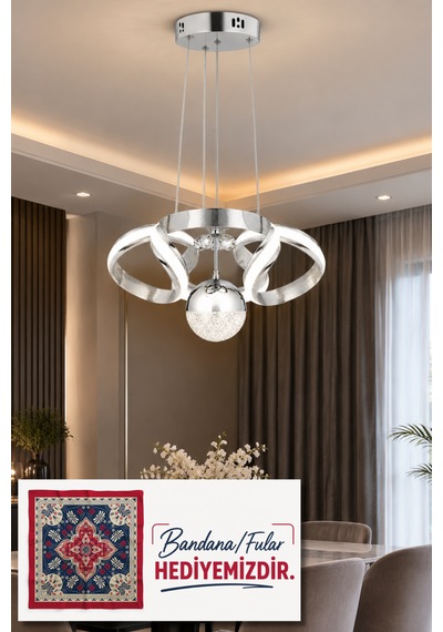 Çizgili Kasa Diana Power Led Avize Krom Modern Dekoratif Halka Tasarımlı Salon Ve Yemek Odası Aydınlatma 4155