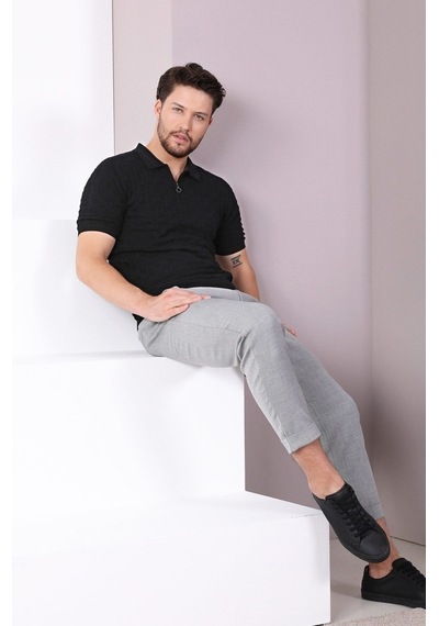 Ferraro Siyah Polo Yaka Fermuarlı Erkek Pamuk Triko T-Shirt-Siyah (429067832) Siyah