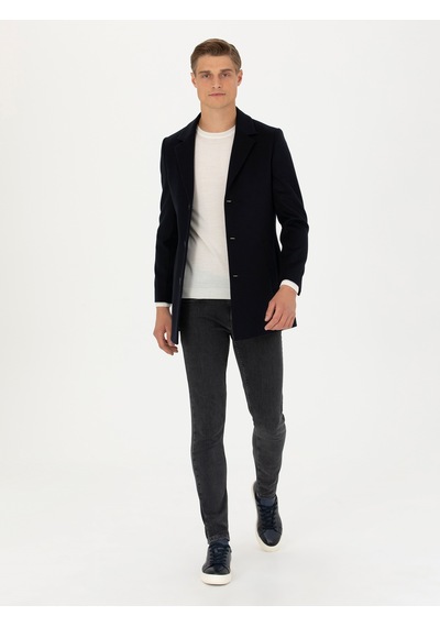 Cacharel Lacivert Yün Karışımlı Ex.slim Fit Palto