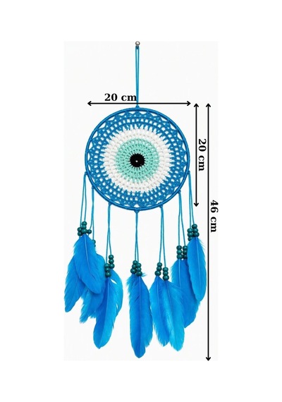 Nazar Motifli Düş Kapanı Rüya Kapanı Dream Catcher Mavi Tüylü Bohem Duvar Süsü Bohem El Yapımı Düş Kapanı 88315634