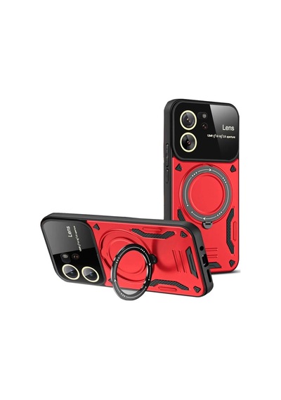 Xiaomi Mi 13t Pro Kılıf Joy Lens Standlı Kapak - Kırmızı Çr