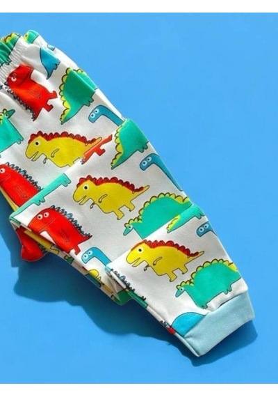 Cantoy Erkek Çocuk Pamuklu Dinazor Baskılı Pijama-15271 Beyaz