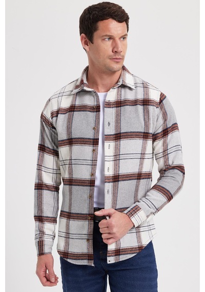 Tudors Erkek Slim Fit Dar Kesim Kareli Kışlık Oduncu Gömlek-42342 Gri