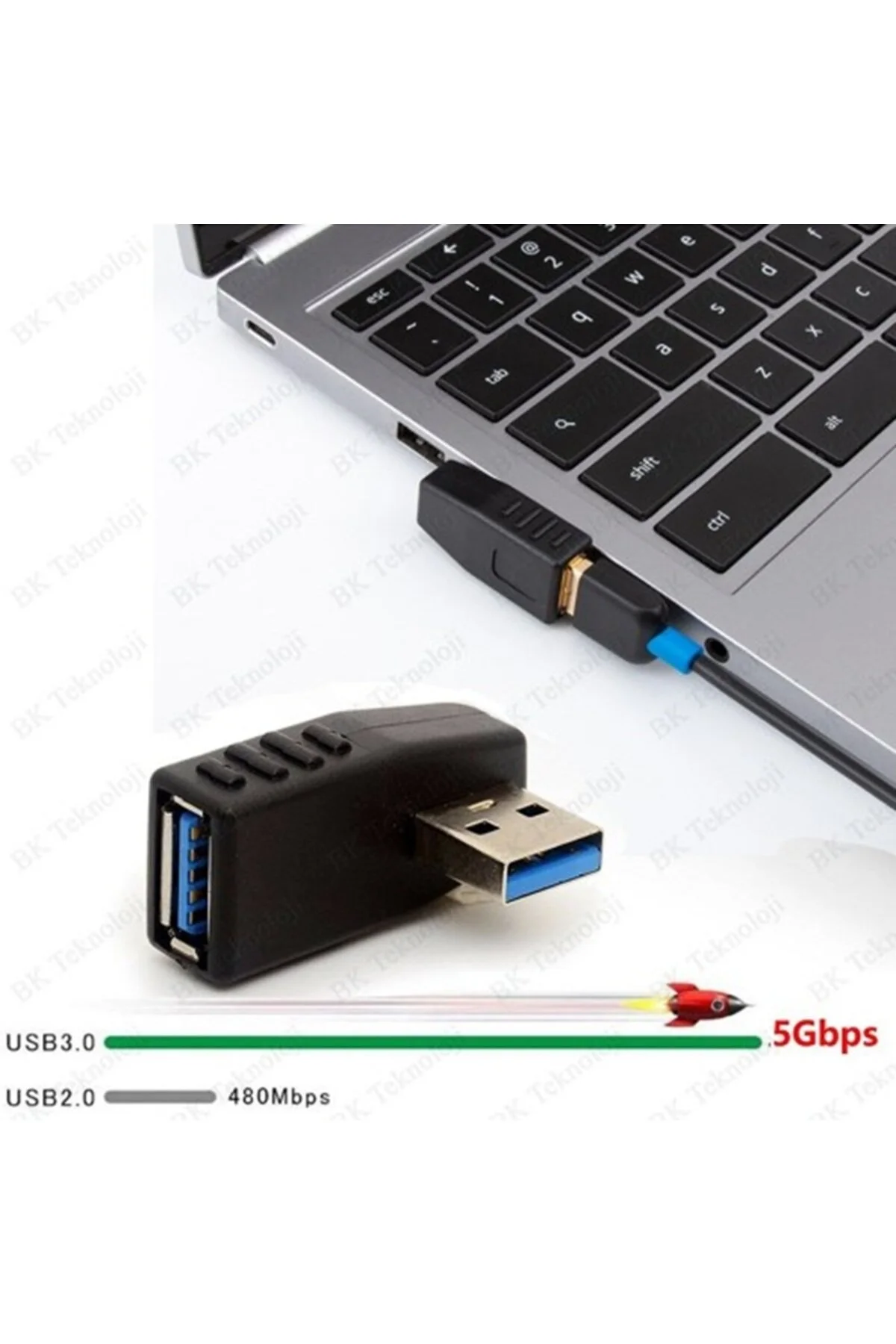 Usb 3.0 Sağ Açılı Konnektör Erkek Dişi 90 Derece Uzatma Adaptörü Yüksek Hızlı Usb Yeni 3.0 Sürümü 1