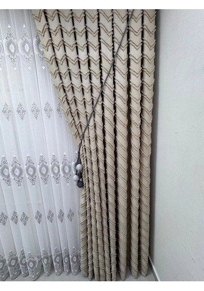 Nivemeshome Ritim 3-0009 Ekru 1/3 Pileli Fon Perde 70x280