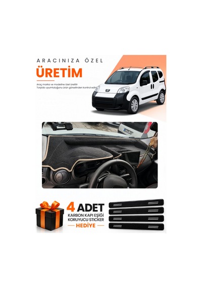 Peugeot Bipper Tam Kapalı 2007-2020 Uyumlu Torpido Koruma Örtüsü Oto Kılıfı - Siyah Bej
