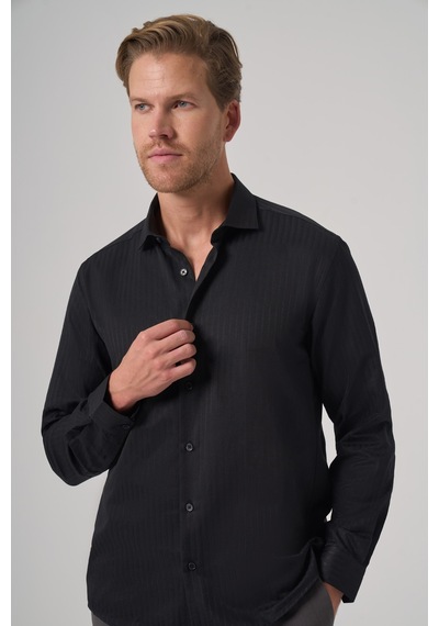 Morven Erkek Siyah Trend Slim Fit İtalyan Yaka Gömlek 25mc004068001 Siyah Siyah