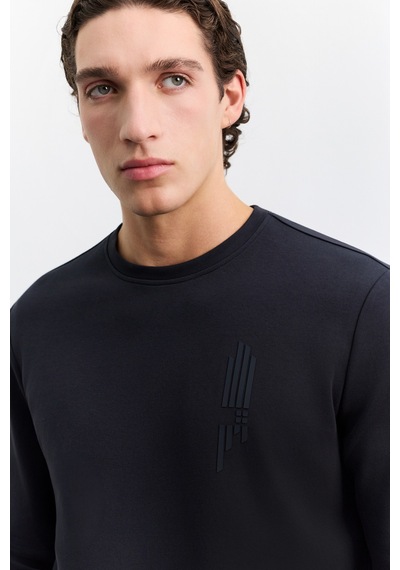 Avva Erkek Lacivert Bisiklet Yaka Kolay Ütülenen Baskılı Pamuklu Regular Fit Sweatshirt A62y1297