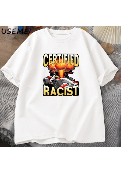 Flood Of Style Sertifikalı İrkçı T-shirt Erkekler Yaz Pamuk Kısa Kollu Tshirt Nostaljik Araba Yarış Racer Ts Beyaz