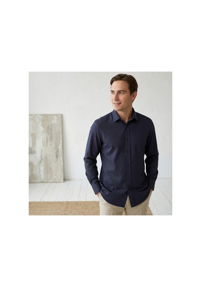 Yusaytr Slim Fit Uzun Kollu Pamuklu Gizli Düğme Yakalı Oxford Gömlek Lacivert Lacivert