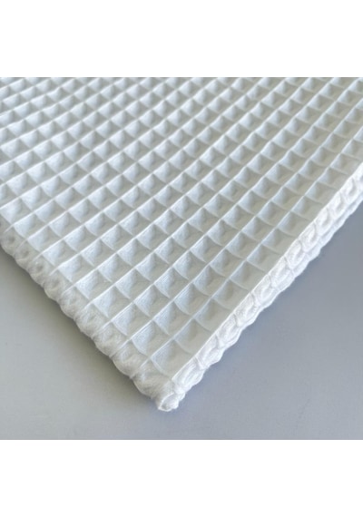 Büyük Kareli Waffle Pike Bornozluk Kumaş 100% Pamuk Bw-01 Beyaz