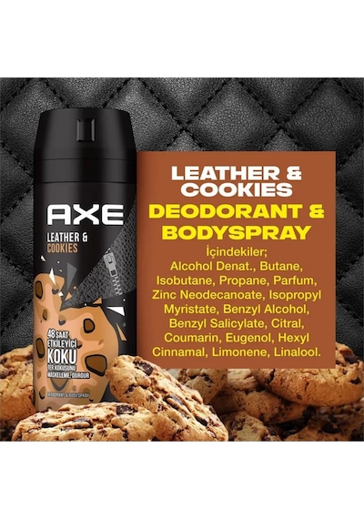 Tedar 3 Adet Axe Erkek Sprey Deodorant Leather & Cookies 48 Saat Etkileyeci Koku 150 Ml Najmaddin Amber