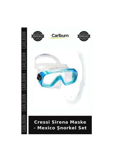 Özel Seri Cressi Sirena Maske - Mexico Şnorkel Set Gezi Eşyası Kamp Malzemesi Yüzücü Ekipmanı Clear - Aquamarıne