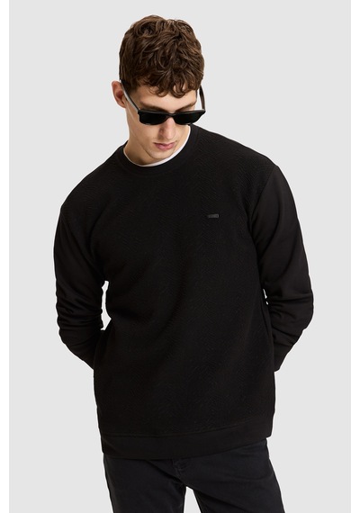 U.S. Polo Assn. Erkek Siyah Bisiklet Yaka Comfort Fit Metal Plaka Logolu Sweatshirt 50329411-vr046
