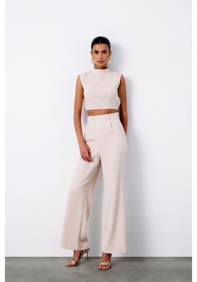 Sateen Bel Aksesuarlı Pantolon - Bej-135211 Bej