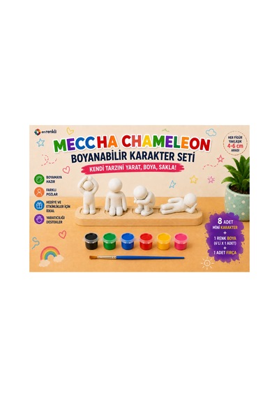 Meccha Chameleon Boyama Seti 4 Mini Karakter 1x6'lı Boya Seti 1 Fırça Eğitici Hobi Aktivite Oyuncağı