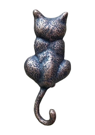 Antika Tarz Dekoratif Pirinç Kedi Sırt Kapı Tokmağı, Taktak - 160x65mm, Oksit Çok Renkli