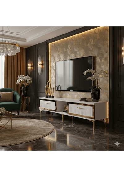 Tsa1503bg - Tunatv150 Tv Stand, Tv Sehpası Beyaz-gold 150cm Beyaz-gold