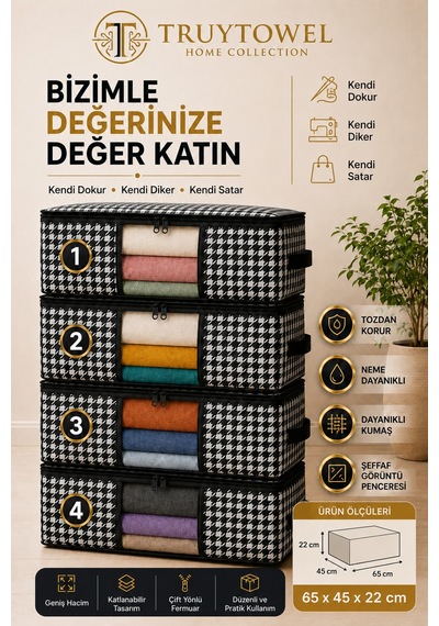 4'lü Fermuarlı Kazak Hurcu 65x45x22 Cm Dolap Düzenleyici Giysi Saklama Hurcu Çok Amaçlı Organizer Siyah Pencereli 4'lü Fermuarlı Kazak Hurcu 65x45x22 Cm Dolap Düzenleyici Giysi Saklama Hurcu Çok Amaçlı Organizer Siyah Pencereli