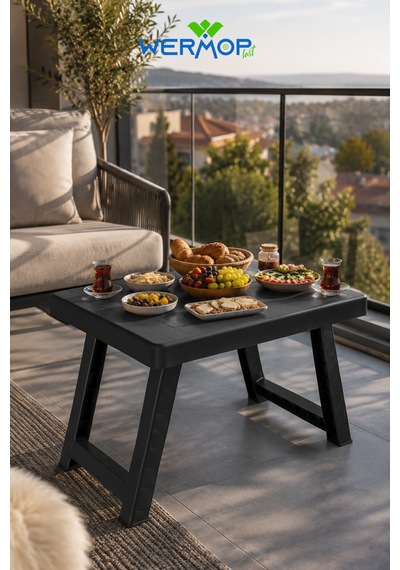 Katlanır Plastik Masa Katlanabilir Sehpa Kamp Piknik Balkon Masası Siyah
