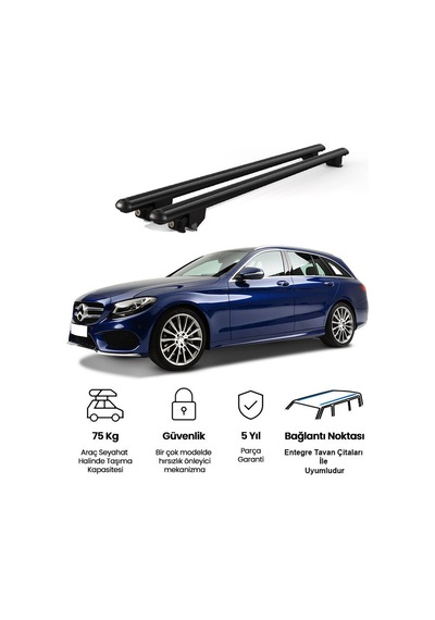 Kanca Mercedes C Kombi 2014 Ve Sonrası Uyumlu Siyah Kilitli Ara Atkı 110cm Port Bagaj Tavan Barı