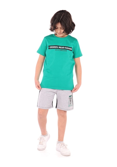 Toontoy Kids Toontoy Erkek Çocuk Önü Yazı Baskılı Şortlu Takım Koyu Yeşil