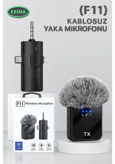 Eıma F11 Kablosuz Yaka Mikrofonu Type-c & 3.5mm Gürültü Engelleyici Canlı Yayın & Video Kayıt