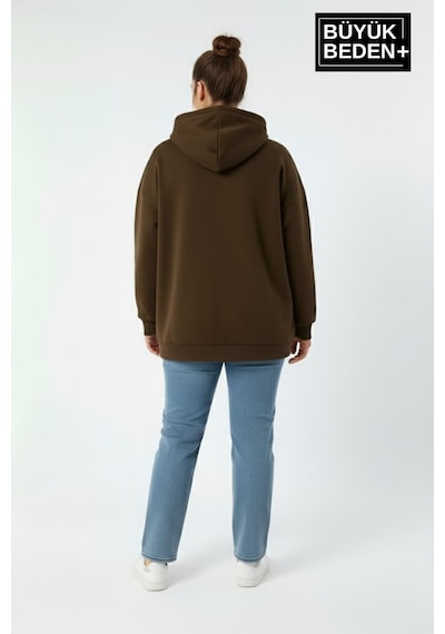 Süperlife Kadın Büyük Beden California 1974 Baskılı Kapüşonlu İnce Sweat Rahat Kalıp Hoodie Spr26bswk965 Kahverengi