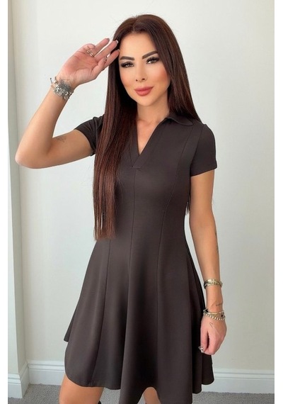 Etiler Collection Kadın Kısa Kollu V Yakalı Kısa Modal Elbise Kahve