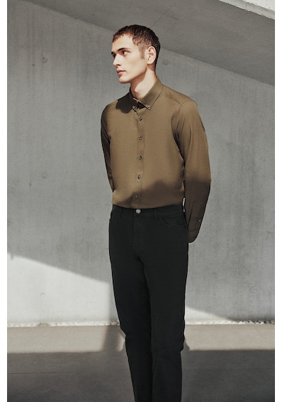 George Henry Pamuklu Slim Fit Dar Kesim 5 Cepli Esnek Chino Pantolon Haki