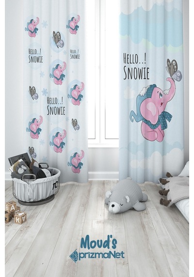 Pembe Fil Desenli Baskılı Çocuk Ve Bebek Odası Fon Perdesi 2 Kanat - Prd-24 Çok Renkli