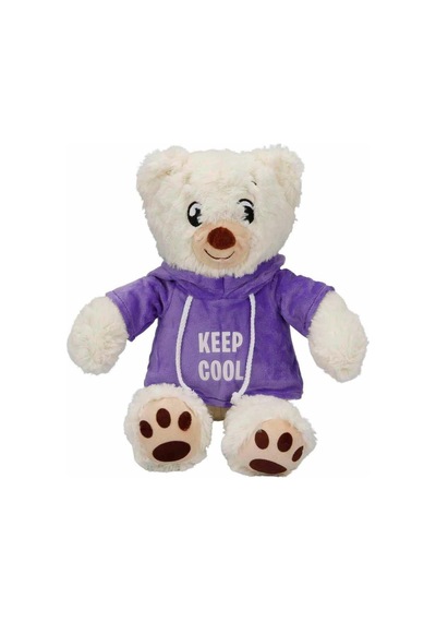 3192 Kapüşonlu Peluş Ayı 30 Cm - Mor
